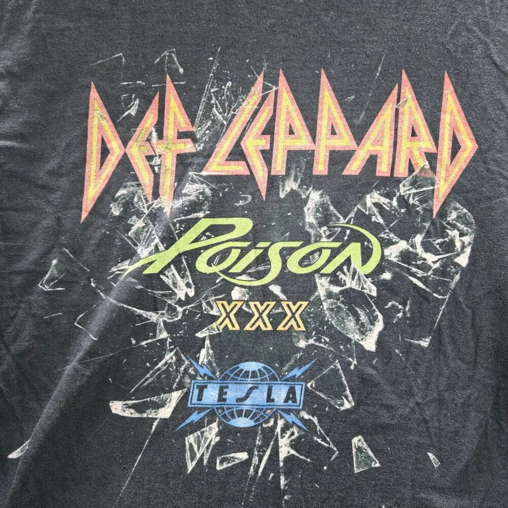 Def Leppard Men Shirt 2XL Black Graphic Print Tesla Tour Band‎ Tee Logo